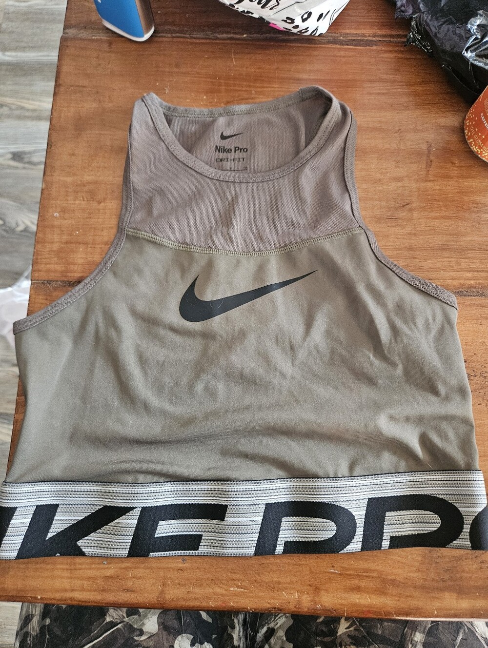 Nike Pro Olive Green and Taupe Dri-FIT Training Tank